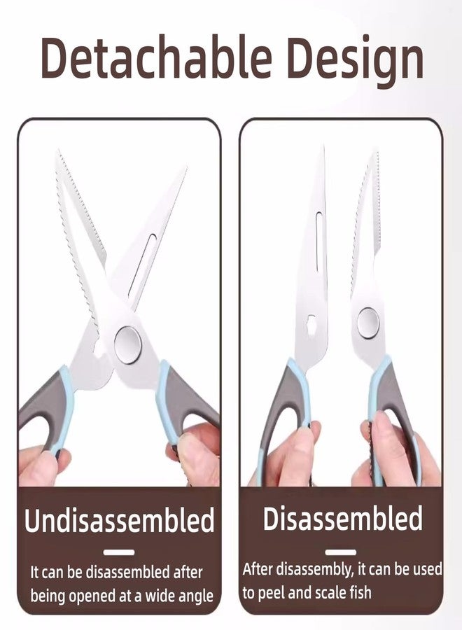 Funnytek Multifunction Kitchen Food Scissors, 6-in-1 Stainless Steel Detachable Kitchen Shears with Magnetic Holder, Household Scissors for Meat, Fish, Vegetable, BBQ (Blue-grey) - Image 5